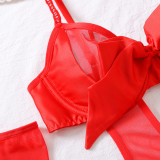Women Beaded Patchwork Red Bow Bodysuit Sexy Lingerie
