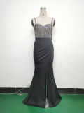 Women Beaded Sexy Suspender Evening Dress