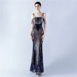 Women Flower Sequin Beaded Formal Party Evening Dress