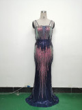 Women Flower Sequin Beaded Formal Party Evening Dress