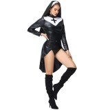 Halloween Pu Leather Punk Nun Costume
