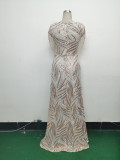 Women Sequin Beaded Evening Dress
