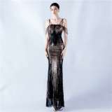 Women Flower Sequin Beaded Formal Party Evening Dress