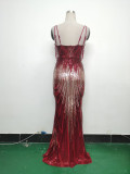 Women Flower Sequin Beaded Formal Party Evening Dress