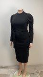 Plus Size Women Casual Elegant Puff Sleeve Round Neck Solid Dress