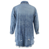 Plus Size Women Tassel Ripped Long Sleeve Dress