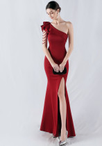 Women Beaded One-shoulder Slash Shoulder Evening Dress Women Beaded One-shoulder Slash Shoulder Evening Dress