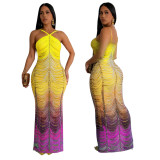 Women's Printed Fashion Sexy Slim Beaded Long Dress