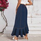 Women Button Elegant Fishtail Denim Skirt