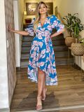 Women V-neck Tie Irregular Lace-Up Dress