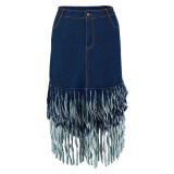 Plus Size Women Patchwork Tassel Skirt