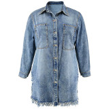 Plus Size Women Tassel Ripped Long Sleeve Dress