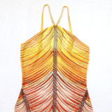 Women's Printed Fashion Sexy Slim Beaded Long Dress