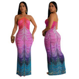 Women's Printed Fashion Sexy Slim Beaded Long Dress