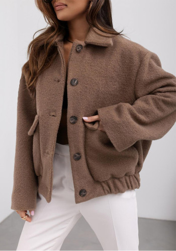 Women Solid Single-breasted Pocket Long-sleeved Jacket