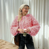 Women Knitting Tassel Button Jacket