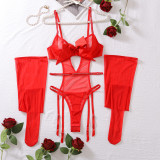 Women Beaded Patchwork Red Bow Bodysuit Sexy Lingerie