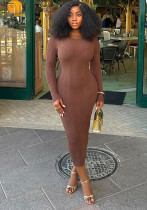 Autumn Solid Color Women Sexy Ribbed Slim Bodycon Knitting Dress