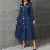Elegant Long Sleeve Denim Long Dress