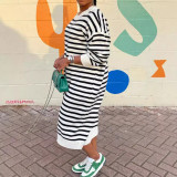 Autumn Winter Women's Fashion Striped Round Neck Plus Size Knitting Loose Long Dress