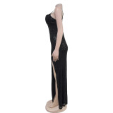 Fashionable Women's Deep V Sleeveless Slit Dress