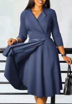 Women's Autumn Winter Fashion V-Neck Solid Color High Waist African Dress Women's Autumn Winter Fashion V-Neck Solid Color High Waist African Dress