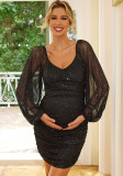 Sexy Sequin Lantern Sleeve Maternity Slim Dress