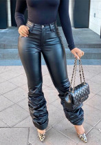 Autumn Winter Women's Fashion Button Zipper Elastic Stacked Leather Pants Autumn Winter Women's Fashion Button Zipper Elastic Stacked Leather Pants