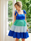 Summer Patchwork Strap Bow Maternity Dress