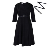 Women's Autumn Winter Fashion V-Neck Solid Color High Waist African Dress