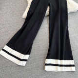 Fashion Women Sleeveless Slim Knitting Top Casual High Waist Straight Wide-Leg Pants Two-Piece Set