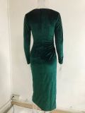 Women Sexy Leg-Exposing Long Sleeve Velvet Dress
