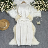 Summer Women's Buttoned Short-Sleeved V-Neck Slim Waist Slim Knitting Dress