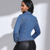 Fashionable Women's Long Sleeve Turndown Collar Pocket Denim Jacket