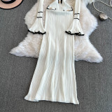 Winter Turndown Collar Knitting Dress Women Long Sleeve Fashion Chic Slim Waist Sweater Dress