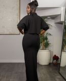 Women's Summer Turndown Collar Fake Pocket Shirt Top Slim Slit Skirt Two Piece Set