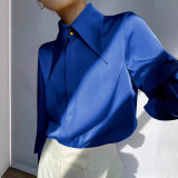 Rib Long-Sleeved Loose Turndown Collar Shirt Top
