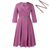 Women's Autumn Winter Fashion V-Neck Solid Color High Waist African Dress