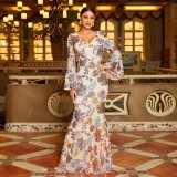 Women Long Sleeve Chic V Neck Sexy Long Sequin Formal Party Evening Dress Bridesmaid Dress