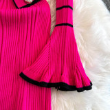 Winter Turndown Collar Knitting Dress Women Long Sleeve Fashion Chic Slim Waist Sweater Dress