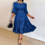 Women's Puff Sleeve Round Neck Fashion Denim Dress