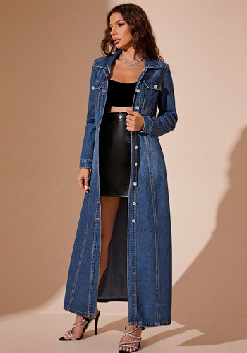 Women's Turndown Collar Button Denim Long Dress