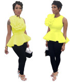 Women's Summer Ruffle Sleeveless Slim Waist Top