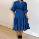 Women's Puff Sleeve Round Neck Fashion Denim Dress