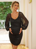 Sexy Sequin Lantern Sleeve Maternity Slim Dress