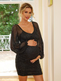Sexy Sequin Lantern Sleeve Maternity Slim Dress