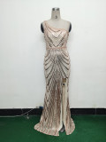 Women Flower Sequin Beaded One-shoulder Evening Dress