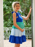 Summer Patchwork Strap Bow Maternity Dress