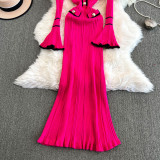 Winter Turndown Collar Knitting Dress Women Long Sleeve Fashion Chic Slim Waist Sweater Dress