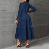 Elegant Long Sleeve Denim Long Dress